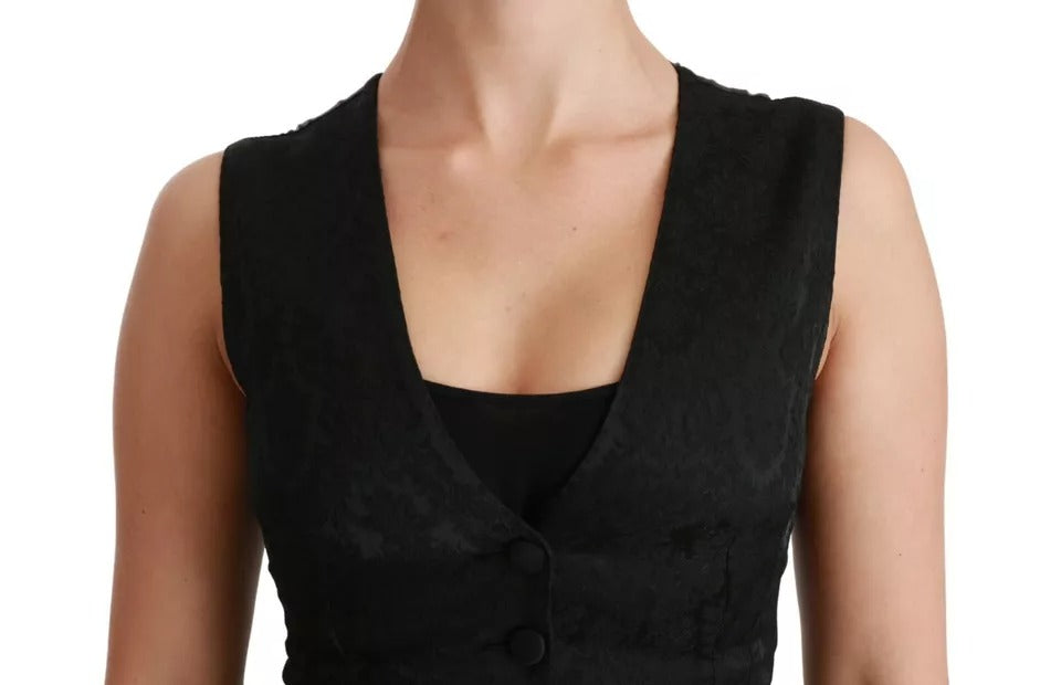 Dolce & Gabbana Black Lace Waistcoat Slim Vest Silk Top -   -  Dolce & Gabbana.