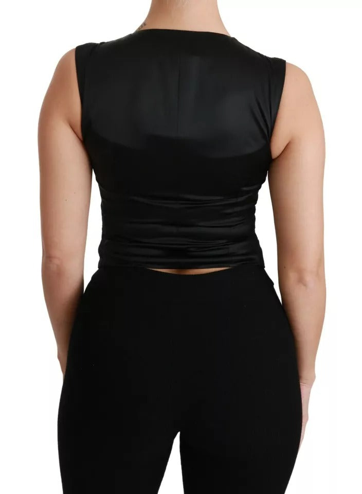 Dolce & Gabbana Black Lace Waistcoat Slim Vest Silk Top -   -  Dolce & Gabbana.