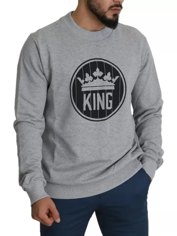 Dolce & Gabbana Gray Crown King Print Cotton Pullover Sweater -   -  Dolce & Gabbana.