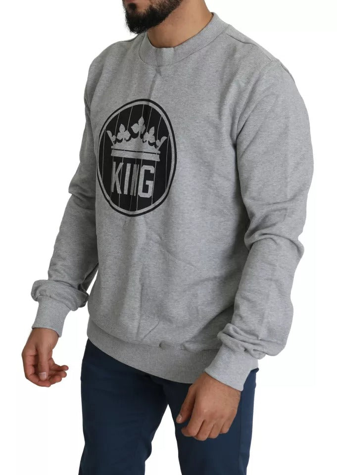 Dolce & Gabbana Gray Crown King Print Cotton Pullover Sweater -   -  Dolce & Gabbana.