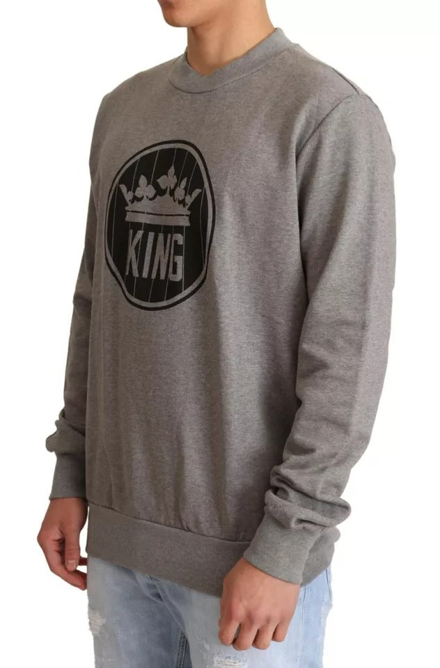 Dolce & Gabbana Gray Crown King Cotton Pullover Sweater -   -  Dolce & Gabbana.