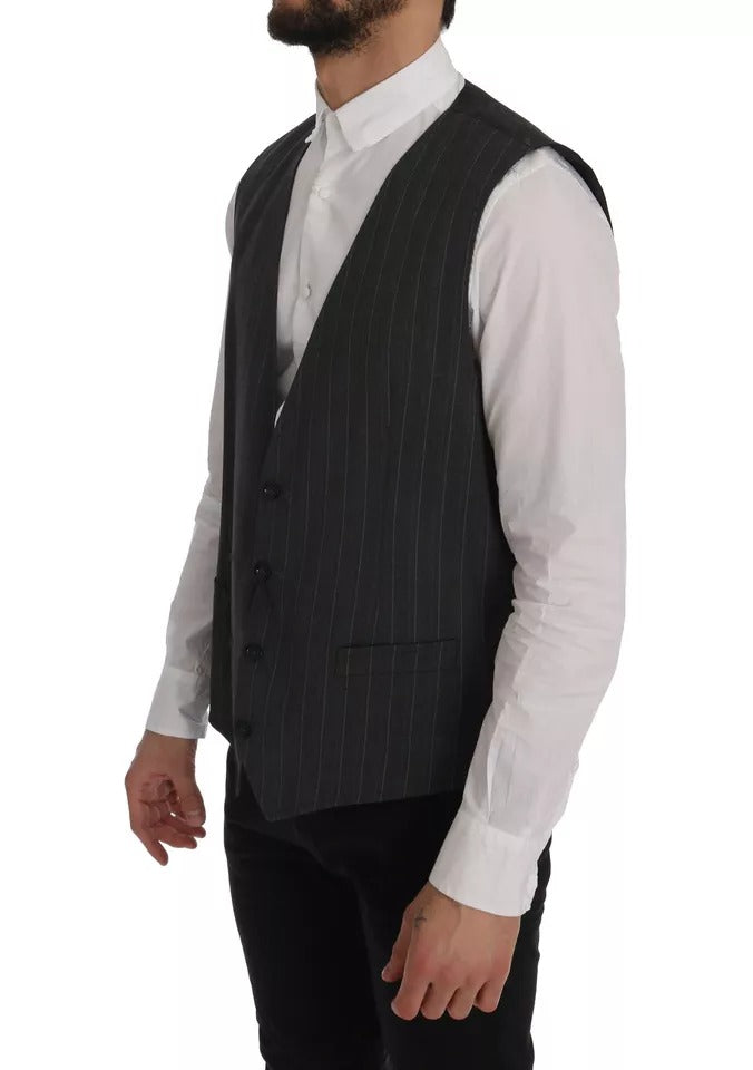 Dolce & Gabbana Gray Wool Stretch Gilet Waistcoat Vest -   -  Dolce & Gabbana.