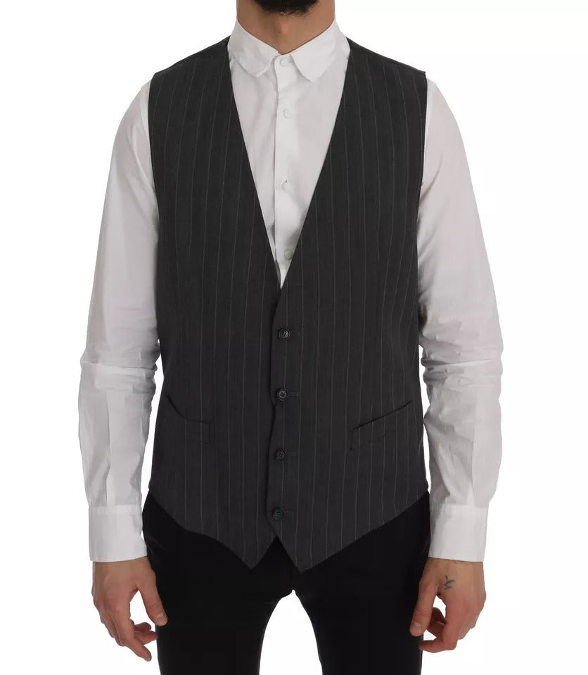 Dolce & Gabbana Gray Wool Stretch Gilet Waistcoat Vest -   -  Dolce & Gabbana.
