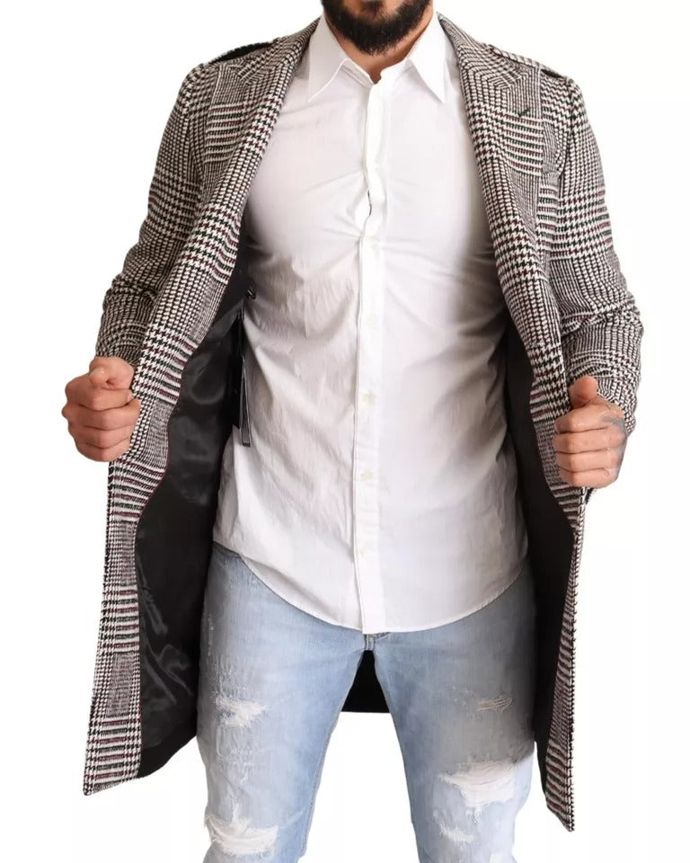 Dolce & Gabbana Gray Check Plaid Long Trench Coat Jacket -   -  Dolce & Gabbana.