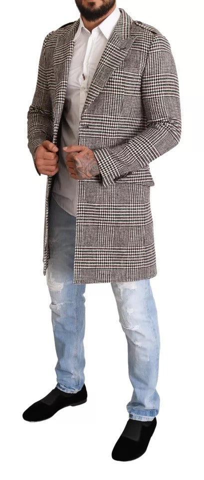 Dolce & Gabbana Gray Check Plaid Long Trench Coat Jacket -   -  Dolce & Gabbana.