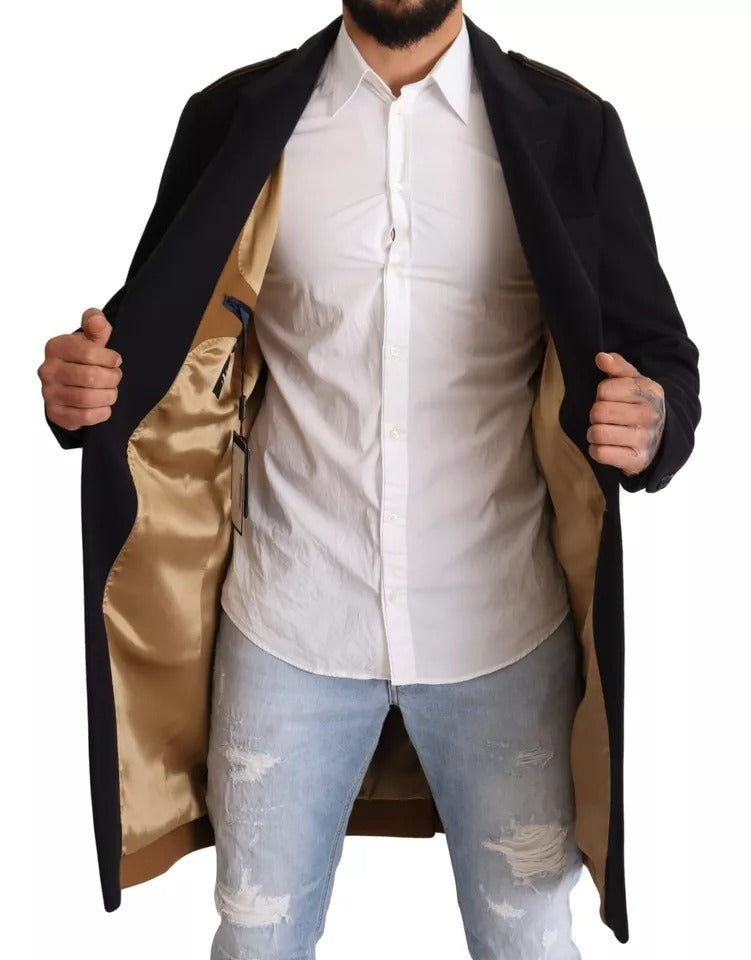 Dolce & Gabbana Blue Trench Coat Long Wool Stretch Jacket -   -  Dolce & Gabbana.