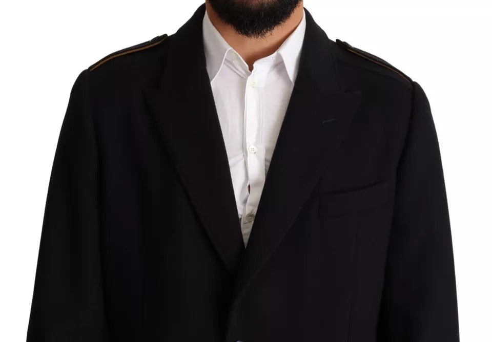 Dolce & Gabbana Blue Trench Coat Long Wool Stretch Jacket -   -  Dolce & Gabbana.