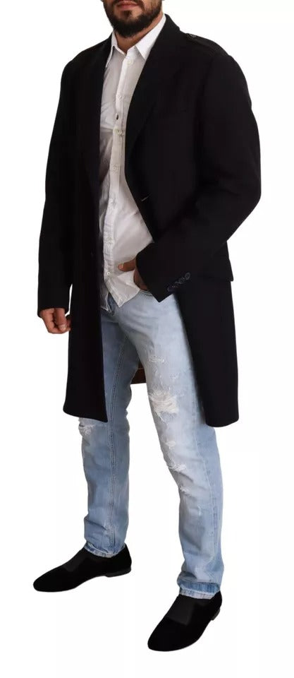 Dolce & Gabbana Blue Trench Coat Long Wool Stretch Jacket -   -  Dolce & Gabbana.