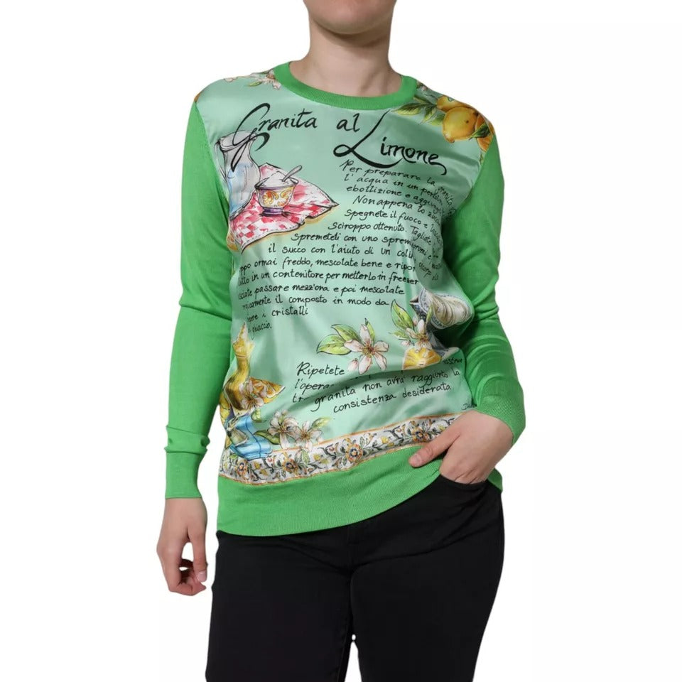 Dolce & Gabbana Green Silk Granita Al Limone Long Sleeves Sweater -   -  Dolce & Gabbana.