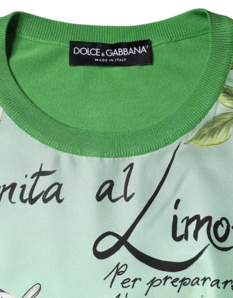 Dolce & Gabbana Green Silk Granita Al Limone Long Sleeves Sweater -   -  Dolce & Gabbana.