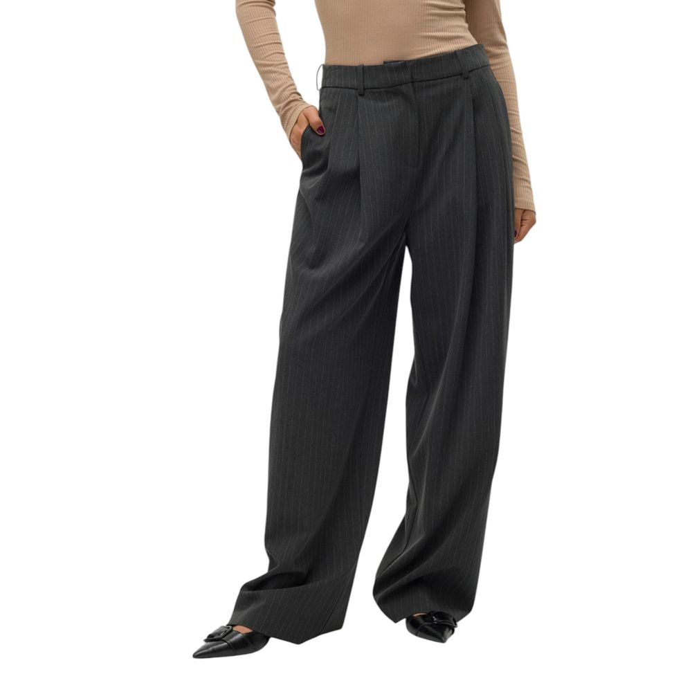 Vero Moda - Sophisticated Wide Leg Pinstripe Trousers - Grey