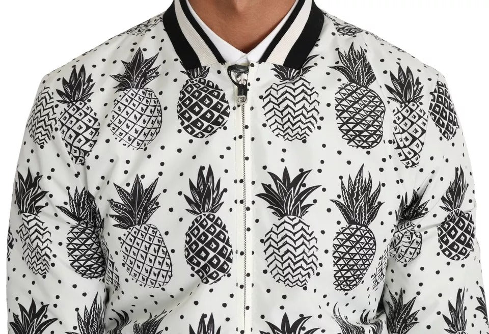 Dolce & Gabbana White Black Pineapple Bomber Coat Jacket -   -  Dolce & Gabbana.