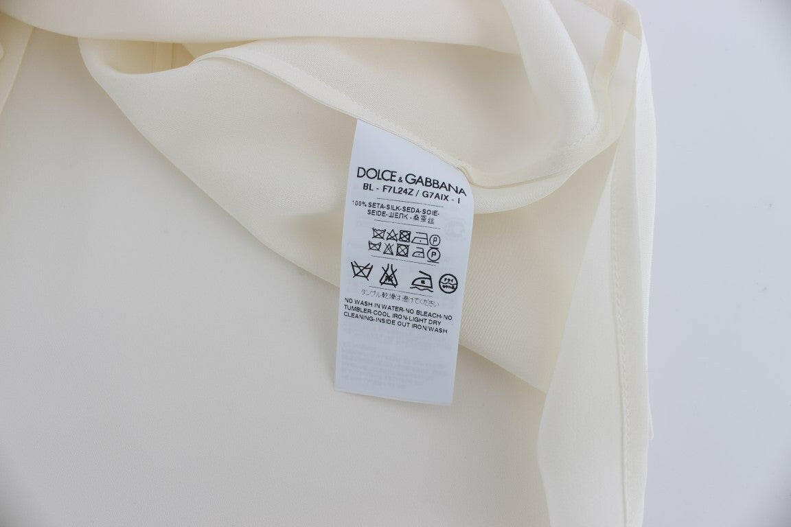 Dolce & Gabbana White Sequined Key Silk Blouse T-shirt Top -   -  Dolce & Gabbana.