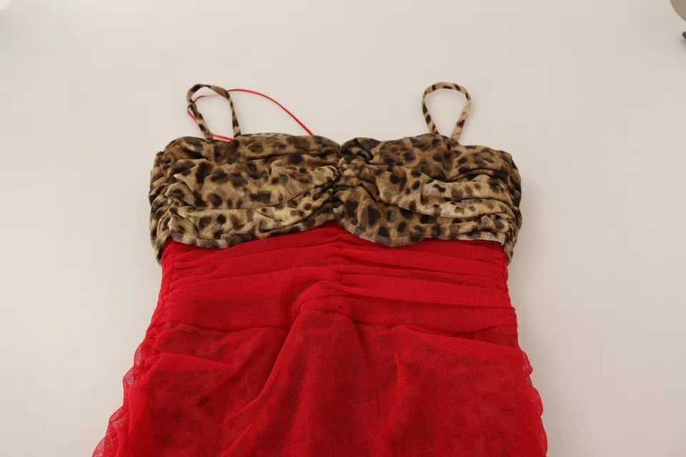 Dolce & Gabbana Brown Leopard Red Tulle Sheath Midi Dress -   -  Dolce & Gabbana.