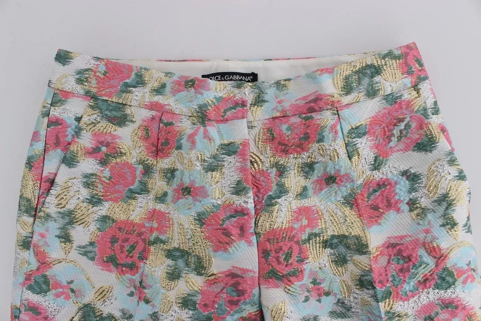 Dolce & Gabbana White Pink Floral Brocade Pants -   -  Dolce & Gabbana.
