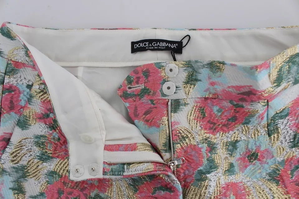 Dolce & Gabbana White Pink Floral Brocade Pants -   -  Dolce & Gabbana.