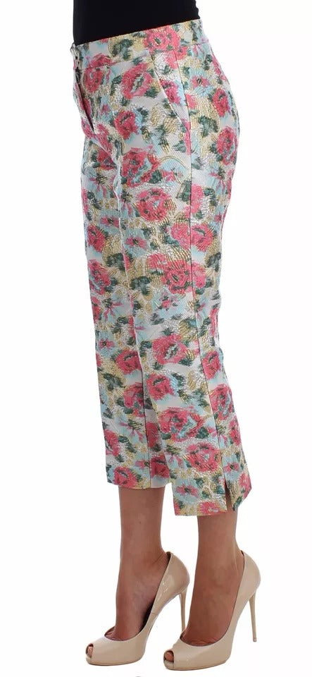 Dolce & Gabbana White Pink Floral Brocade Pants -   -  Dolce & Gabbana.
