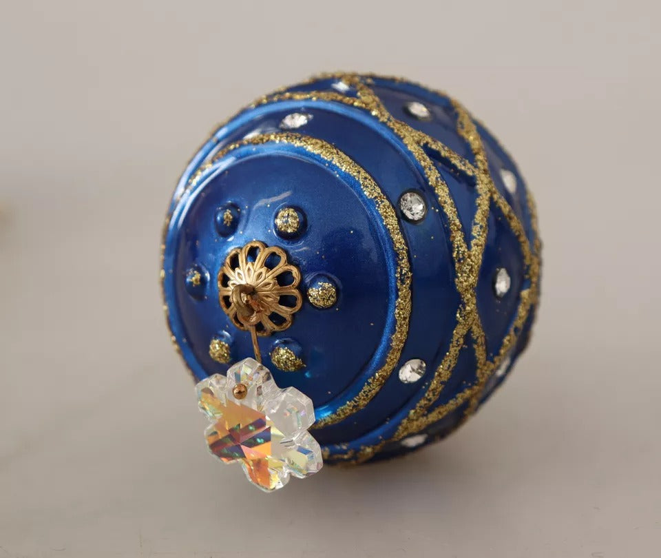 Dolce & Gabbana Gold Brass Blue Christmas Ball Crystal Hook Jewelry Earrings -   -  Dolce & Gabbana.
