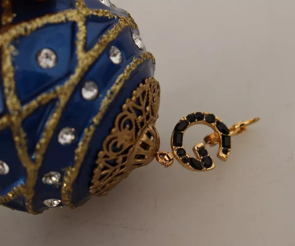 Dolce & Gabbana Gold Brass Blue Christmas Ball Crystal Hook Jewelry Earrings -   -  Dolce & Gabbana.