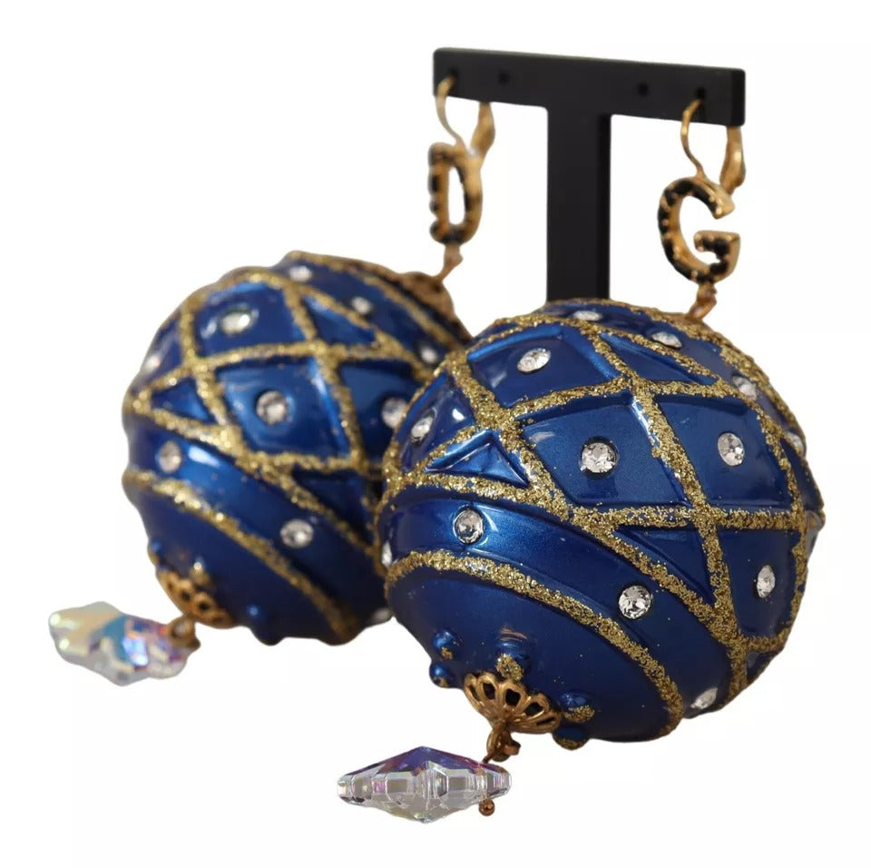 Dolce & Gabbana Gold Brass Blue Christmas Ball Crystal Hook Jewelry Earrings -   -  Dolce & Gabbana.