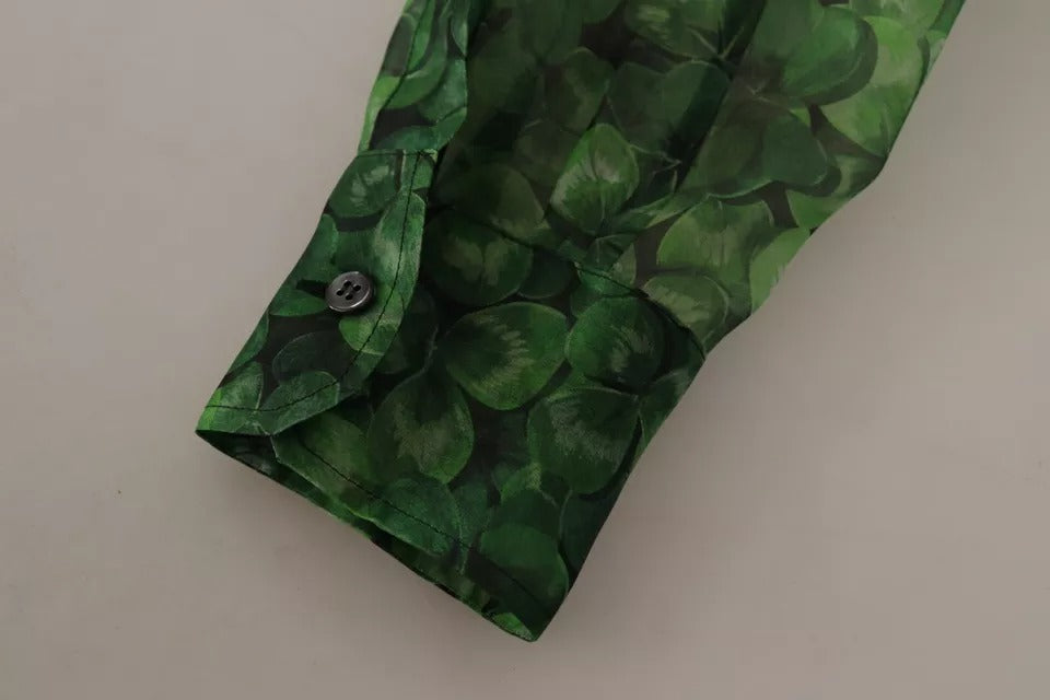 Dolce & Gabbana Green Clover Print Long Sleeves Collared Top Blouse -   -  Dolce & Gabbana.