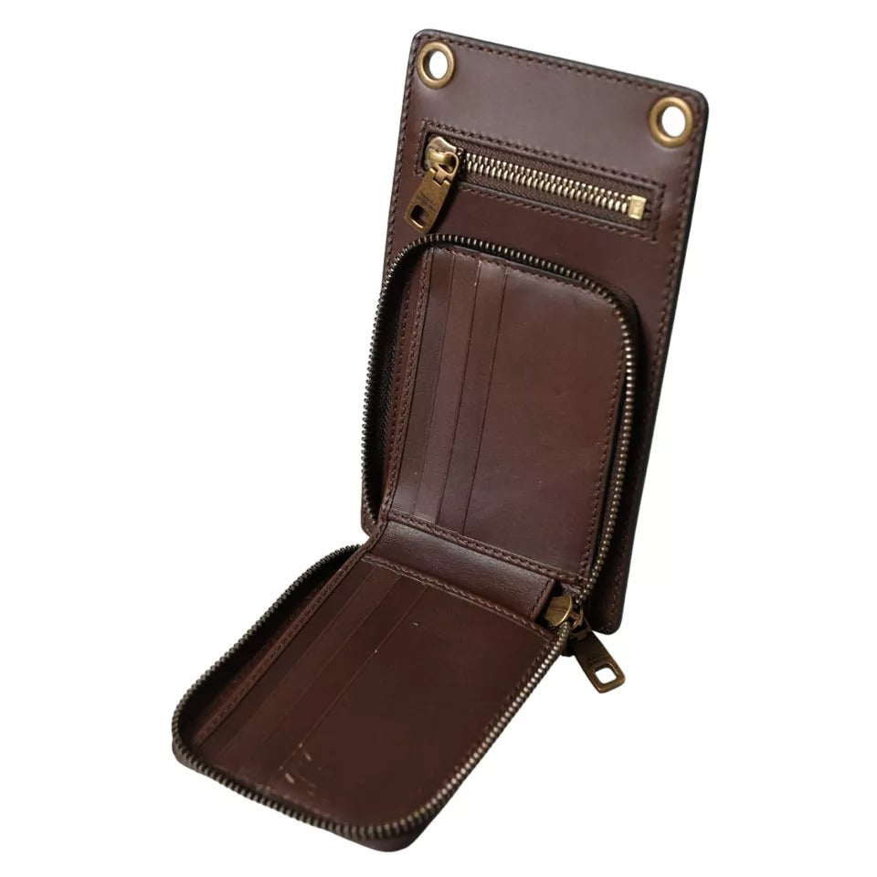 Dolce & Gabbana Brown Calf Leather Zip Logo Shoulder Neck Strap Wallet -   -  Dolce & Gabbana.