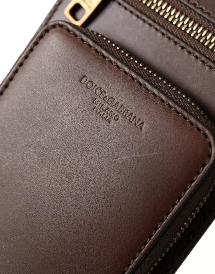 Dolce & Gabbana Brown Calf Leather Zip Logo Shoulder Neck Strap Wallet -   -  Dolce & Gabbana.