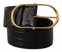 Dolce & Gabbana Black Wide Embossed Leather Gold Metal Buckle Belt -   -  Dolce & Gabbana.