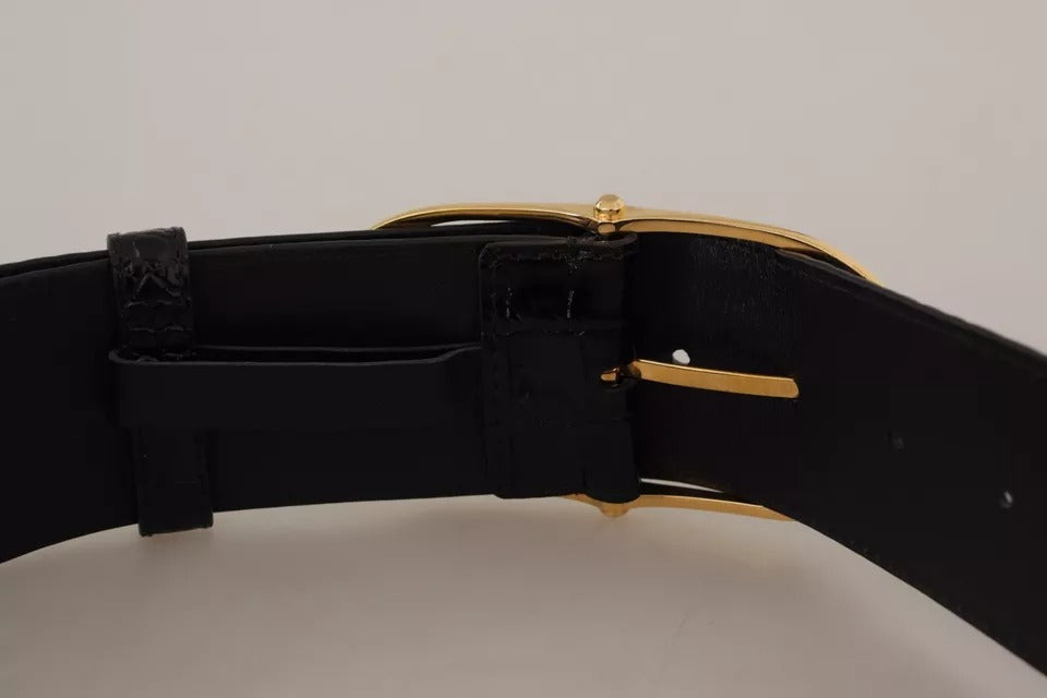 Dolce & Gabbana Black Wide Embossed Leather Gold Metal Buckle Belt -   -  Dolce & Gabbana.