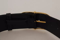 Dolce & Gabbana Black Wide Embossed Leather Gold Metal Buckle Belt -   -  Dolce & Gabbana.
