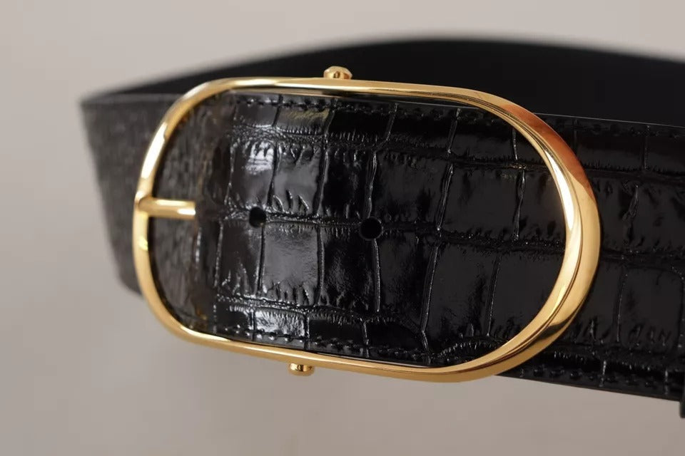 Dolce & Gabbana Black Wide Embossed Leather Gold Metal Buckle Belt -   -  Dolce & Gabbana.
