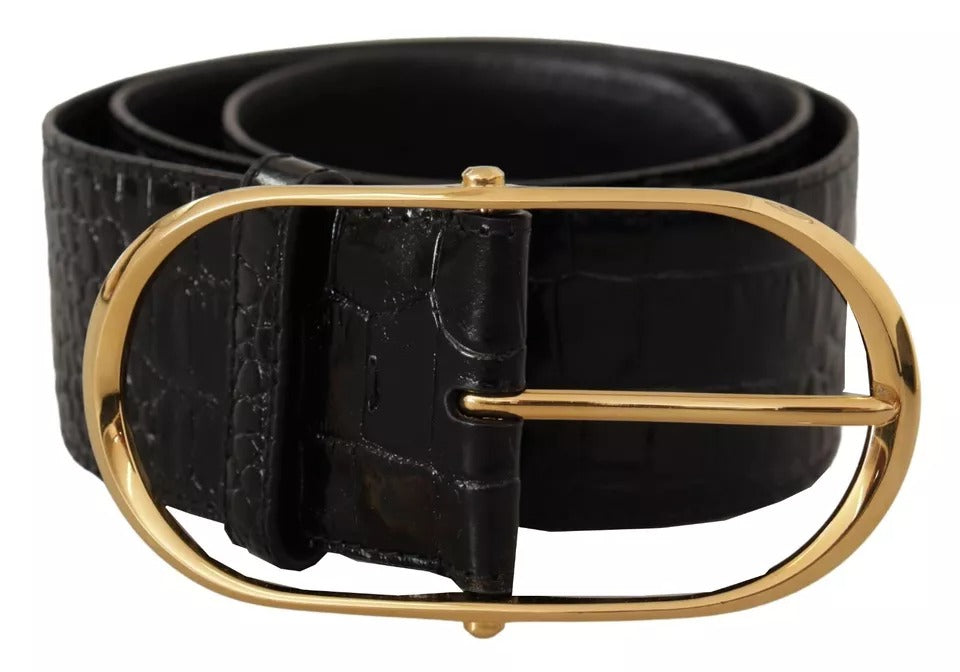 Dolce & Gabbana Black Wide Embossed Leather Gold Metal Buckle Belt -   -  Dolce & Gabbana.