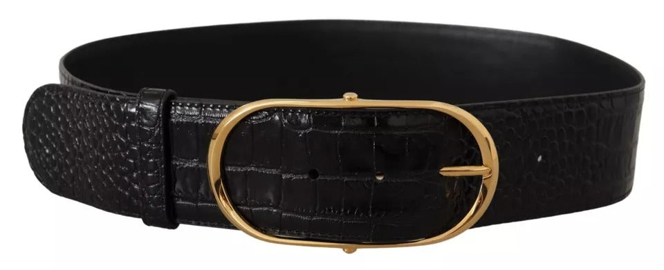 Dolce & Gabbana Black Wide Embossed Leather Gold Metal Buckle Belt -   -  Dolce & Gabbana.