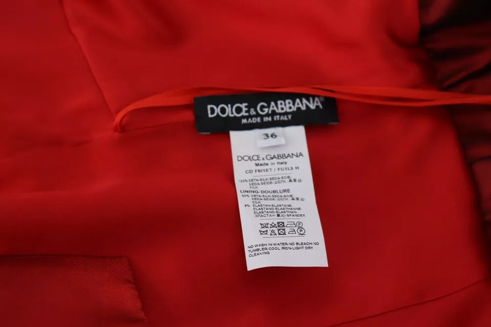 Dolce & Gabbana Red A-line Pleated Midi Satin Silk Dress -   -  Dolce & Gabbana.