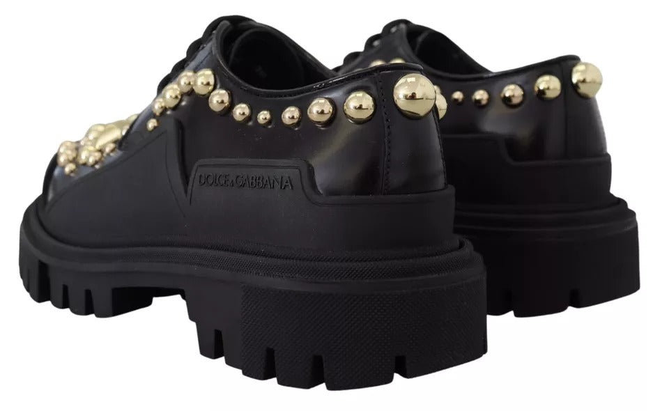Dolce & Gabbana Black Leather Trekking Derby Embellished Shoes -   -  Dolce & Gabbana.