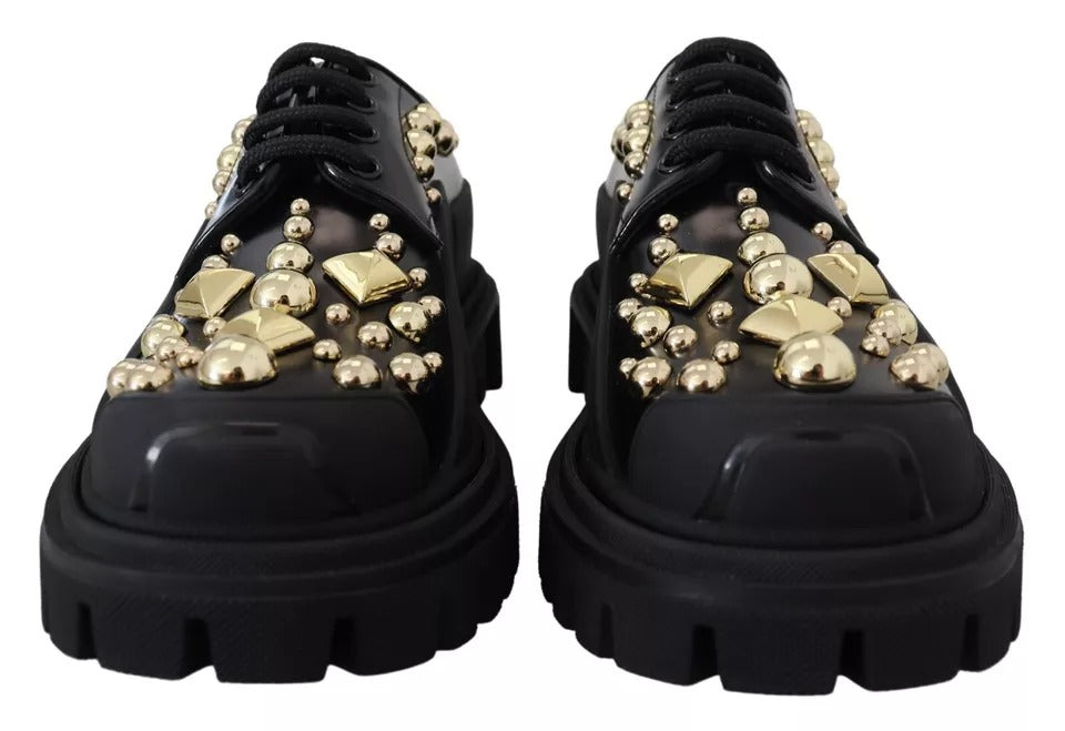 Dolce & Gabbana Black Leather Trekking Derby Embellished Shoes -   -  Dolce & Gabbana.