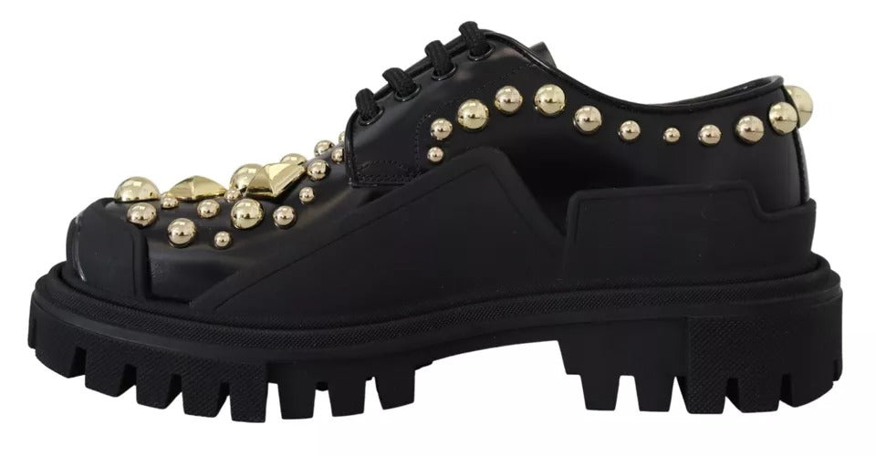 Dolce & Gabbana Black Leather Trekking Derby Embellished Shoes -   -  Dolce & Gabbana.