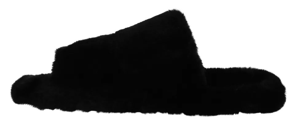 Dolce & Gabbana Black Polyester Faux Fur Mens Flats Sandals Shoes -   -  Dolce & Gabbana.