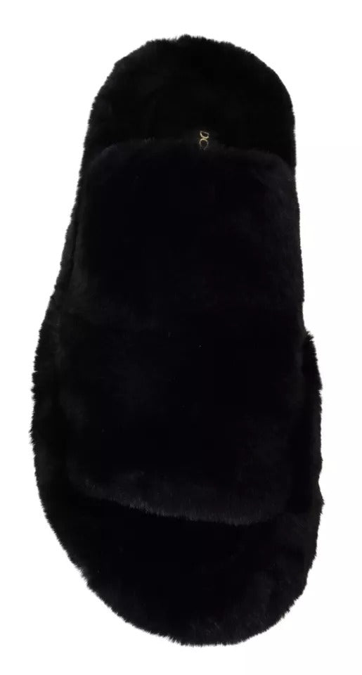 Dolce & Gabbana Black Polyester Faux Fur Mens Flats Sandals Shoes -   -  Dolce & Gabbana.