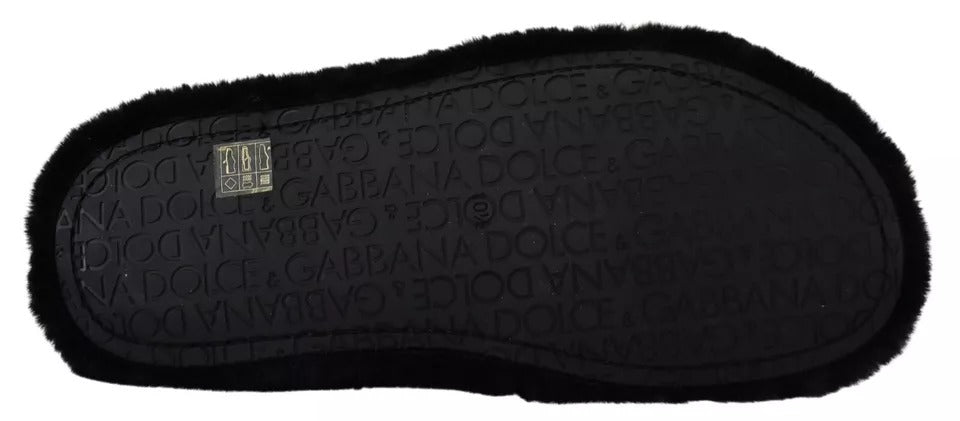 Dolce & Gabbana Black Polyester Faux Fur Mens Flats Sandals Shoes -   -  Dolce & Gabbana.