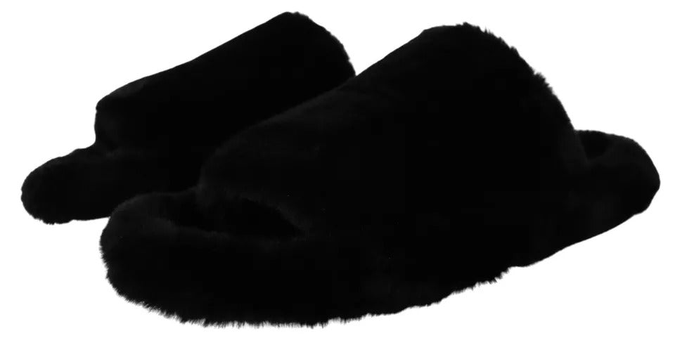 Dolce & Gabbana Black Polyester Faux Fur Mens Flats Sandals Shoes -   -  Dolce & Gabbana.