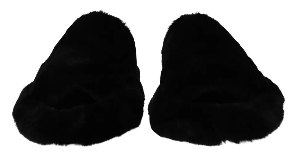 Dolce & Gabbana Black Polyester Faux Fur Mens Flats Sandals Shoes -   -  Dolce & Gabbana.