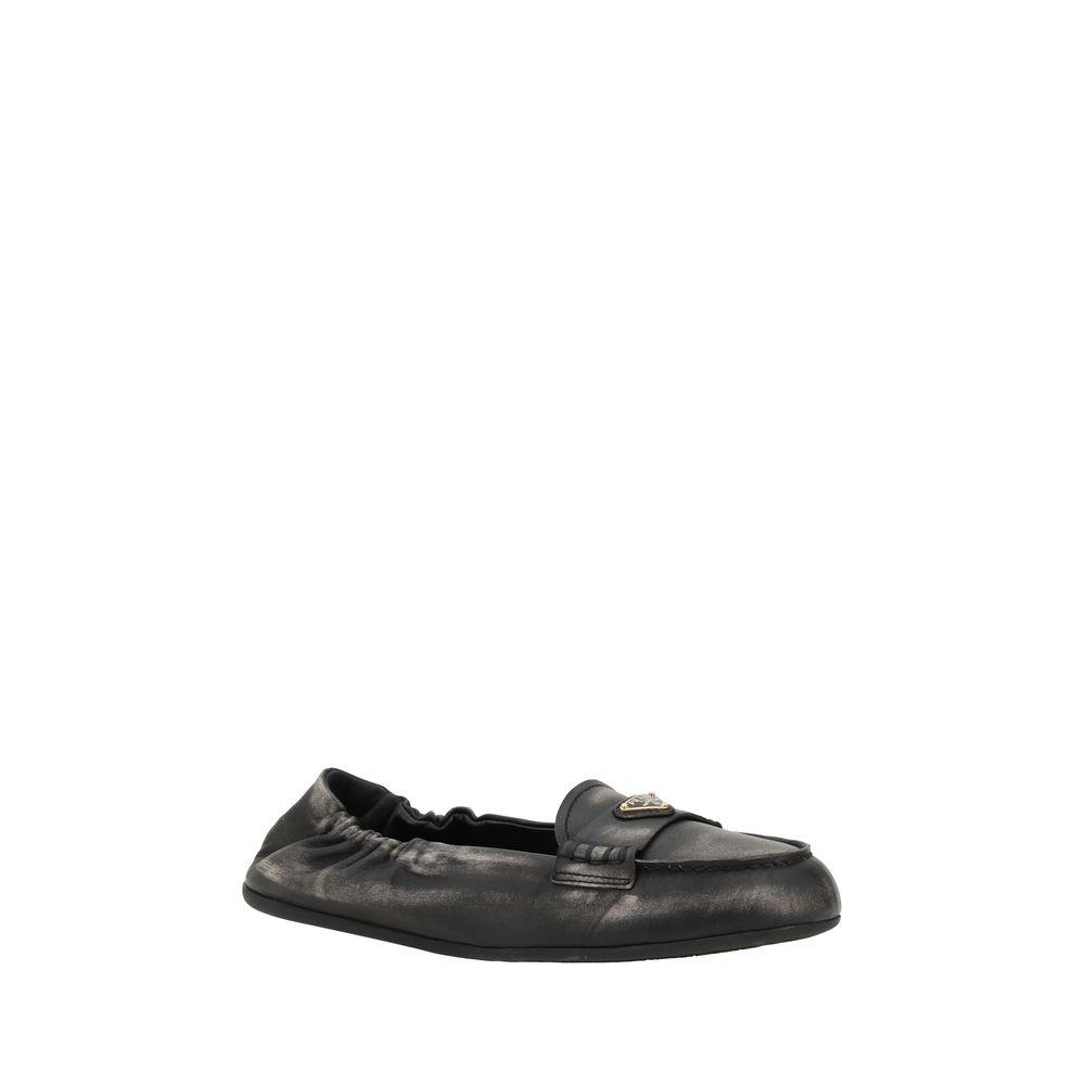 Prada Vintage-effect leather Loafers -   -  Prada.