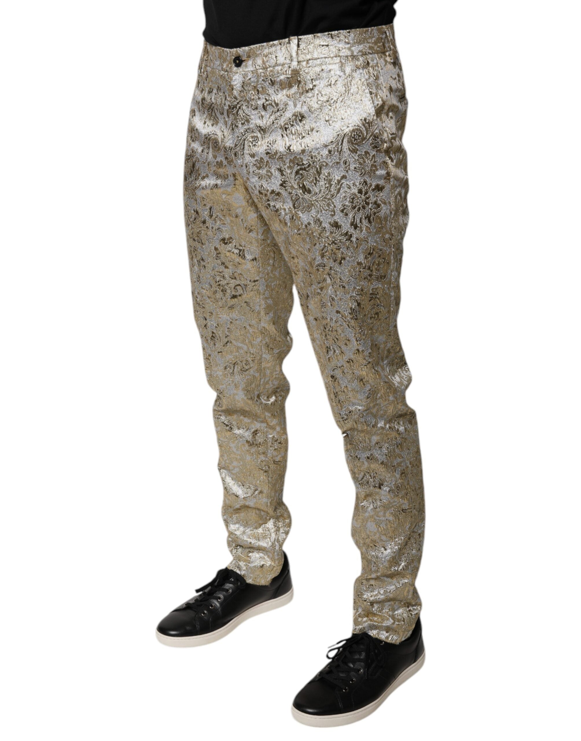 Dolce & Gabbana Gold Floral Jacquard Men Dress Pants -   -  Dolce & Gabbana.