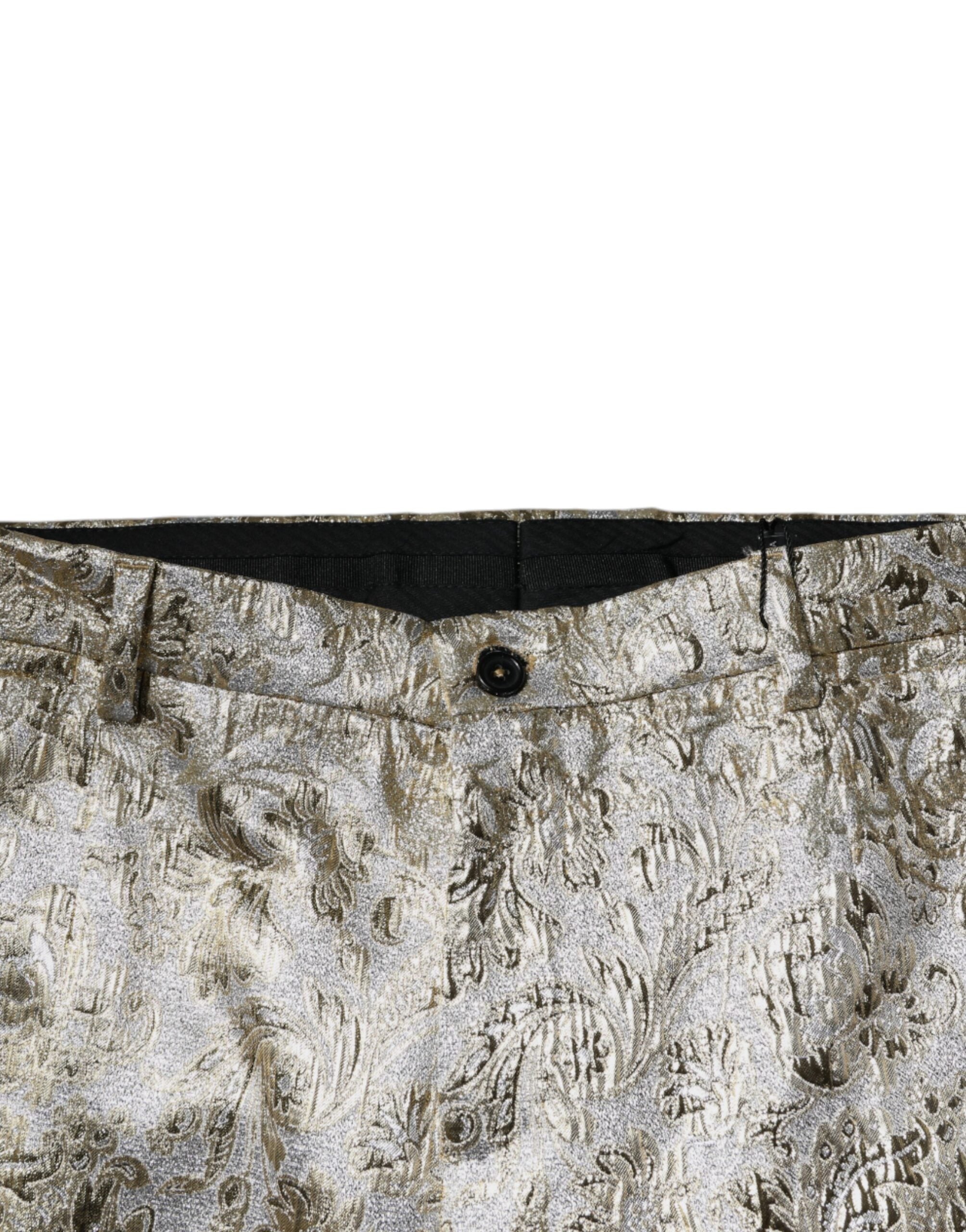 Dolce & Gabbana Gold Floral Jacquard Men Dress Pants -   -  Dolce & Gabbana.