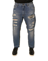 Dolce & Gabbana Blue Tattered Straight Cropped Denim Jeans -   -  Dolce & Gabbana.