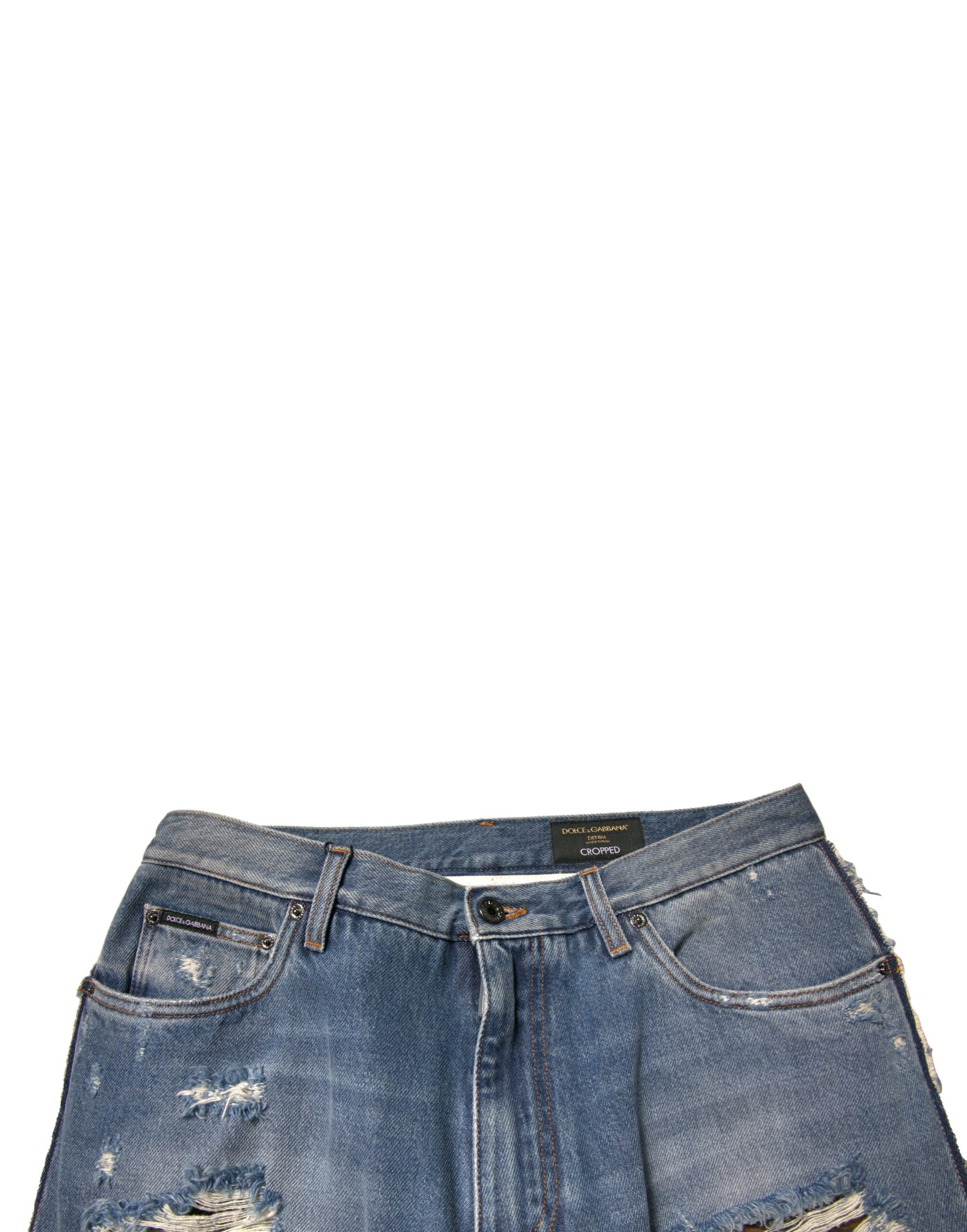 Dolce & Gabbana Blue Tattered Straight Cropped Denim Jeans -   -  Dolce & Gabbana.