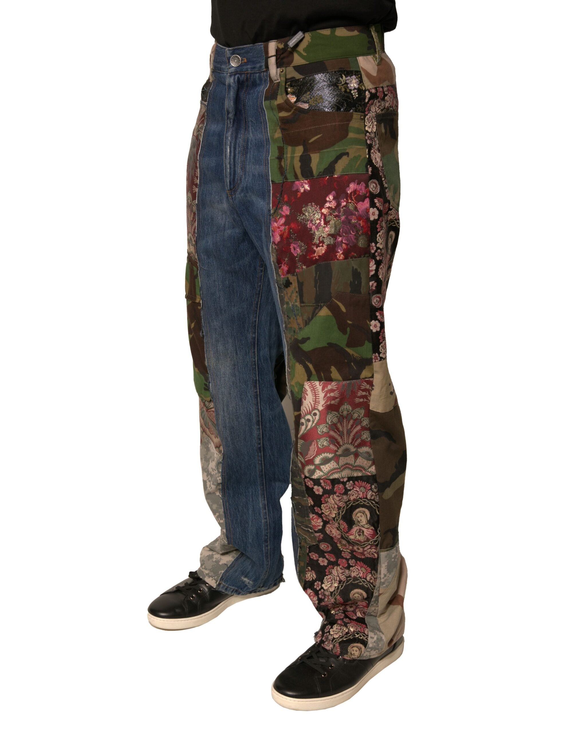 Dolce & Gabbana Blue Patchwork Cotton Straight Denim Jeans -   -  Dolce & Gabbana.