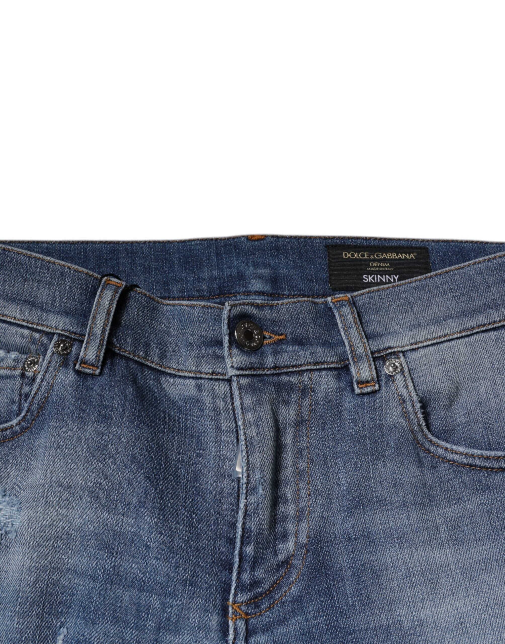 Dolce & Gabbana Blue Tattered Cotton Stretch Skinny Denim Jeans -   -  Dolce & Gabbana.
