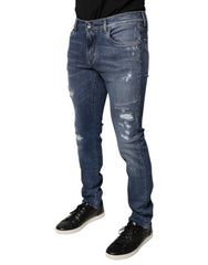 Dolce & Gabbana Blue Tattered Cotton Stretch Skinny Denim Jeans -   -  Dolce & Gabbana.